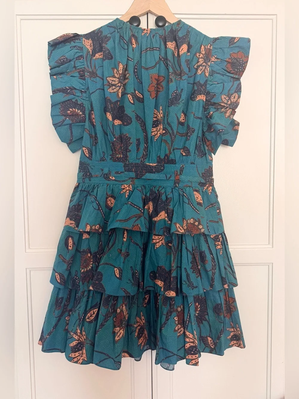 ULLA JOHNSON Sena Ruffled Cotton Mini Dress Laguna Blue Size 6 - Picture 10 of 10